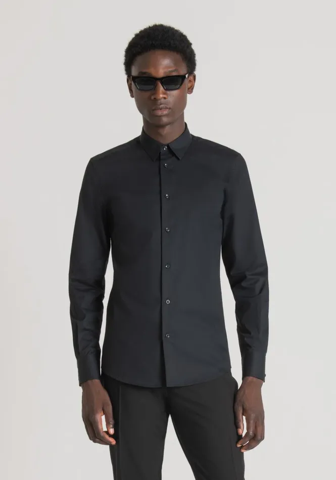 Shirts Men Antony Morato Napoli Slim Fit Shirt In 100 Cotton Black