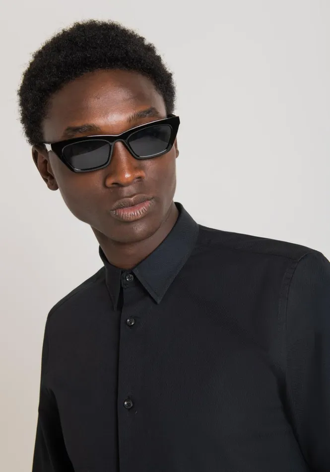 Shirts Men Antony Morato Napoli Slim Fit Shirt In 100 Cotton Black