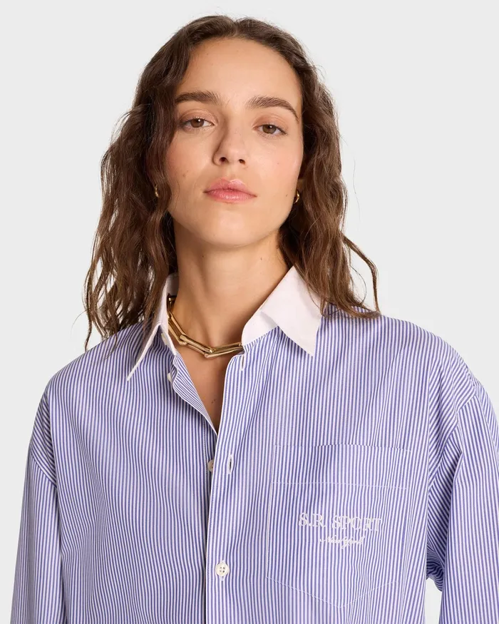 Shirts Men Sporty and Rich SR Sport Oversized Shirt 8211 Blue Striped