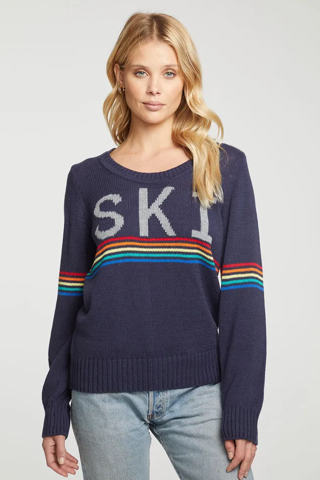 Ski Cotton Blend Long Sleeve Crew Neck Pullover Outerwear Chaser Brand Womens
