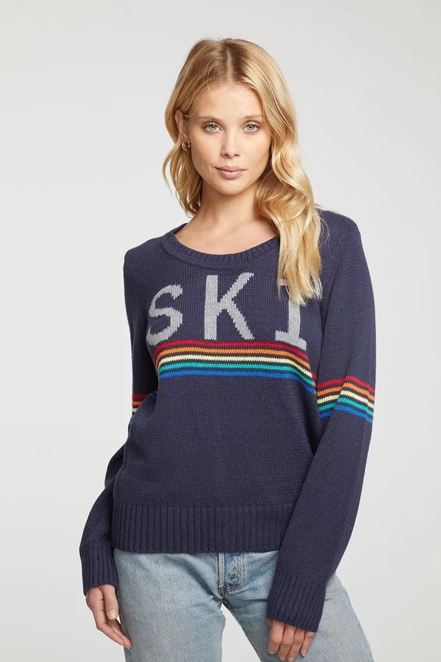 Ski Cotton Blend Long Sleeve Crew Neck Pullover Outerwear Chaser Brand Womens