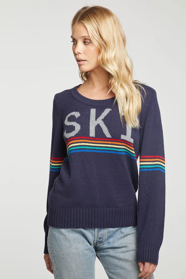 Ski Cotton Blend Long Sleeve Crew Neck Pullover Outerwear Chaser Brand Womens