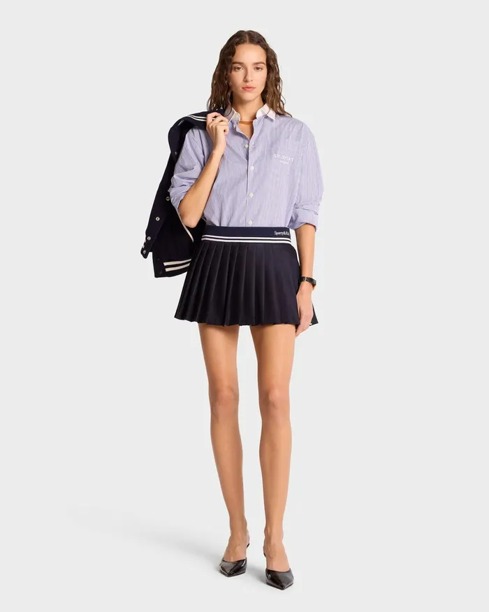 Skirts and Dresses Women Sporty and Rich Abigail Wool Pleated Skirt 8211 NavyWhite
