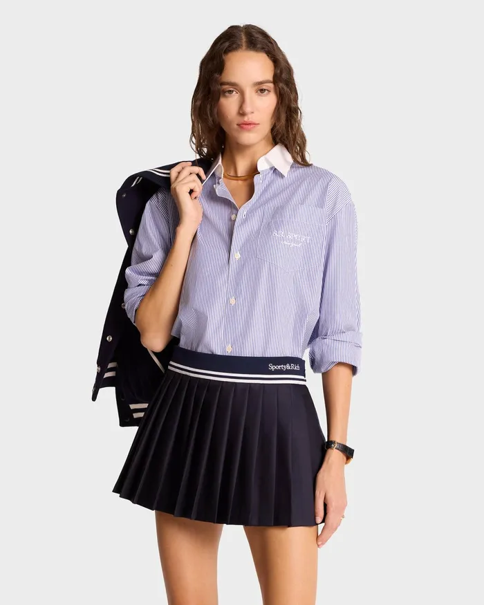 Skirts and Dresses Women Sporty and Rich Abigail Wool Pleated Skirt 8211 NavyWhite