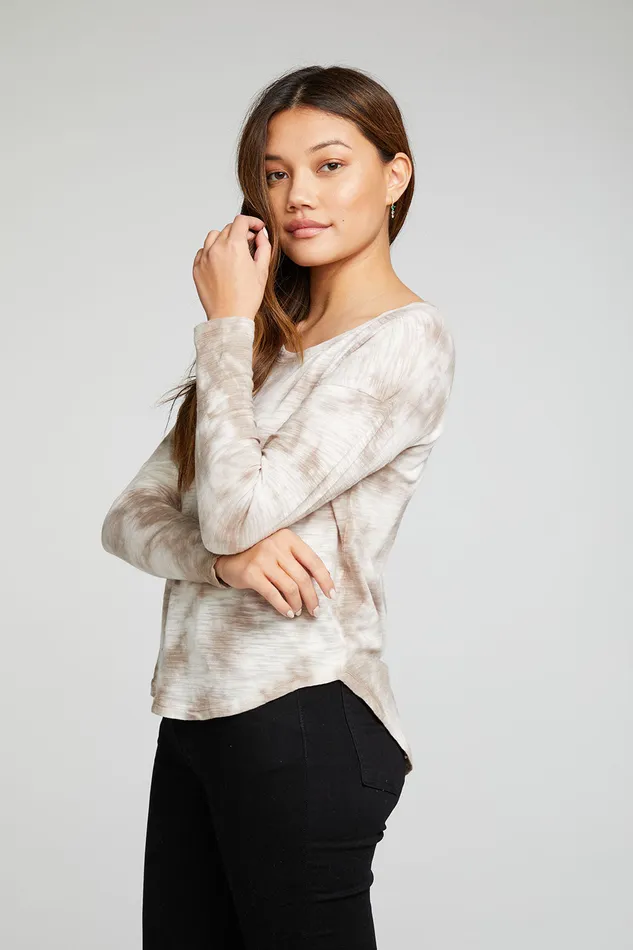 Slub Jersey Long Sleeve Drop Shoulder Hi Lo Shirttail Tee Tops Chaser Brand Womens