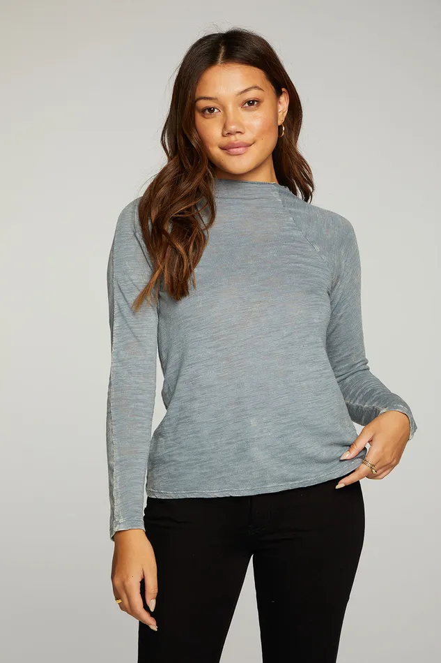 Slub Jersey Long Sleeve Mock Neck Raglan Tee Womens Loungewear Chaser Brand