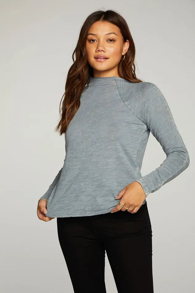 Slub Jersey Long Sleeve Mock Neck Raglan Tee Womens Loungewear Chaser Brand