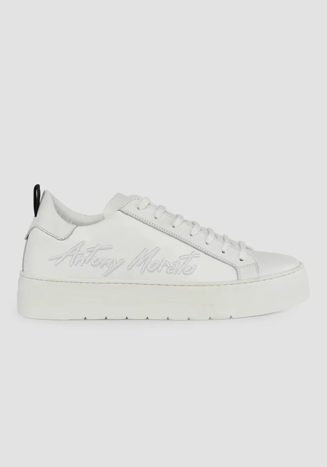 Sneakers Men Antony Morato Flare LowTop Sneakers In 100 Leather With Side Logo White