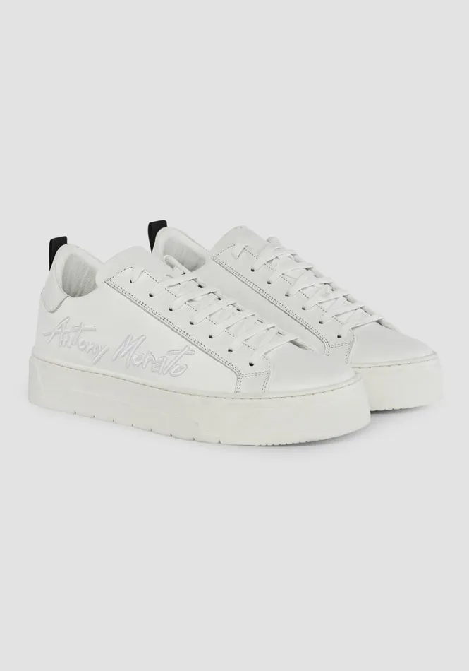 Sneakers Men Antony Morato Flare LowTop Sneakers In 100 Leather With Side Logo White
