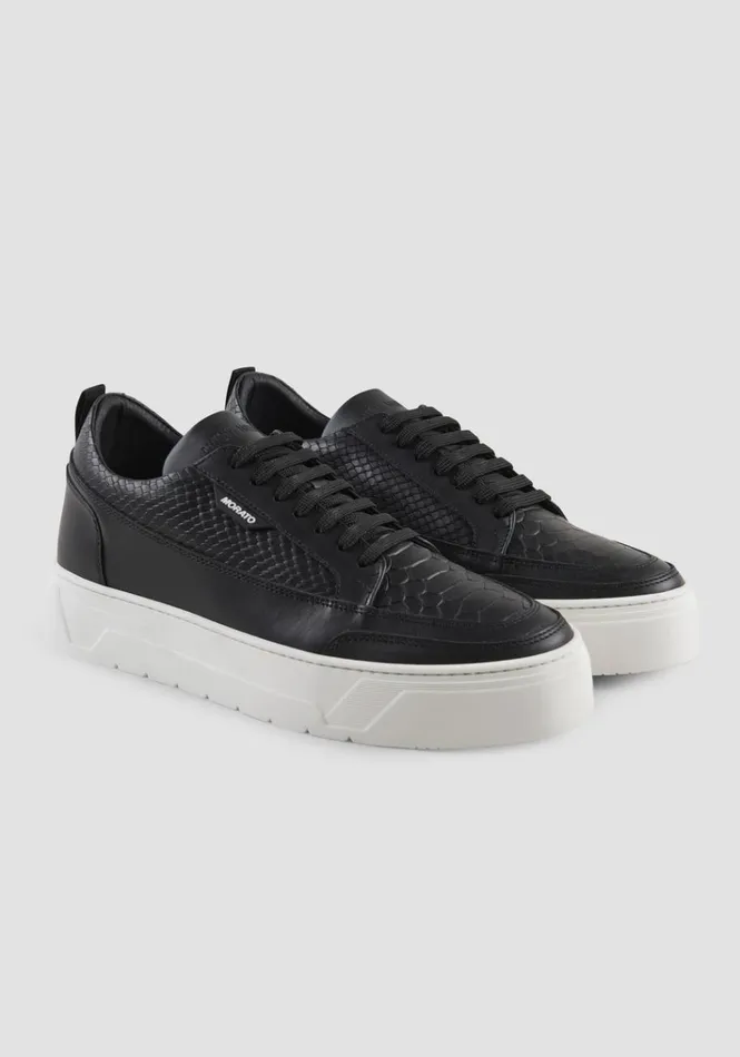 Sneakers Men Antony Morato Leather 034Flint034 Low Sneaker With Reptile Effect Details Black