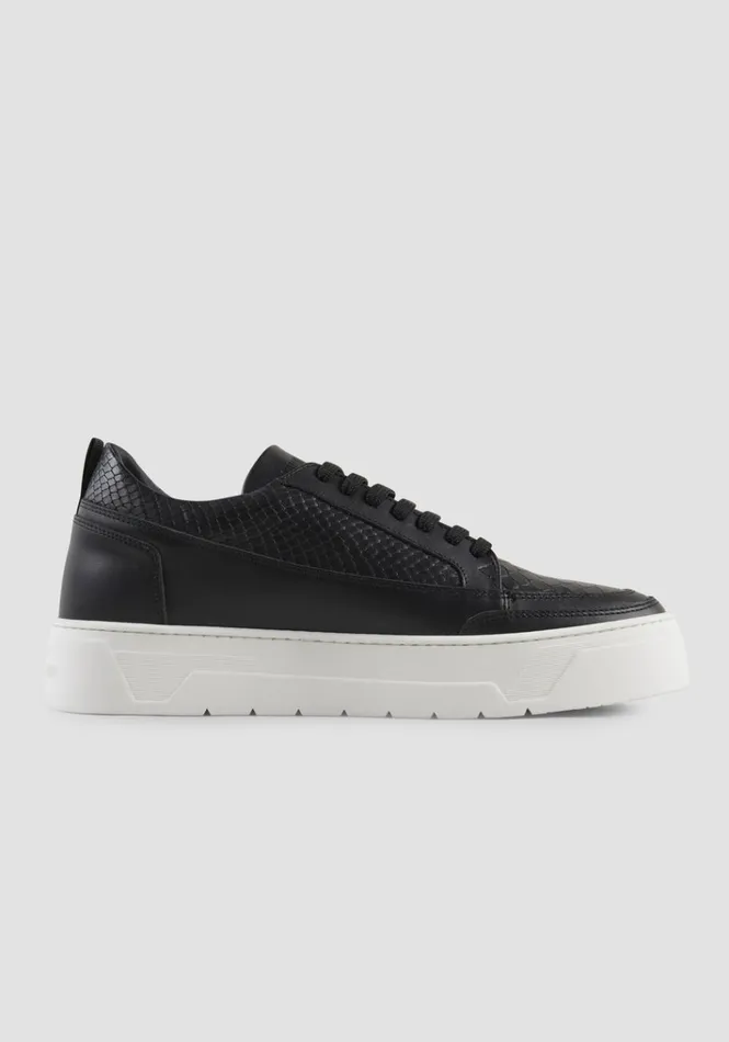 Sneakers Men Antony Morato Leather 034Flint034 Low Sneaker With Reptile Effect Details Black