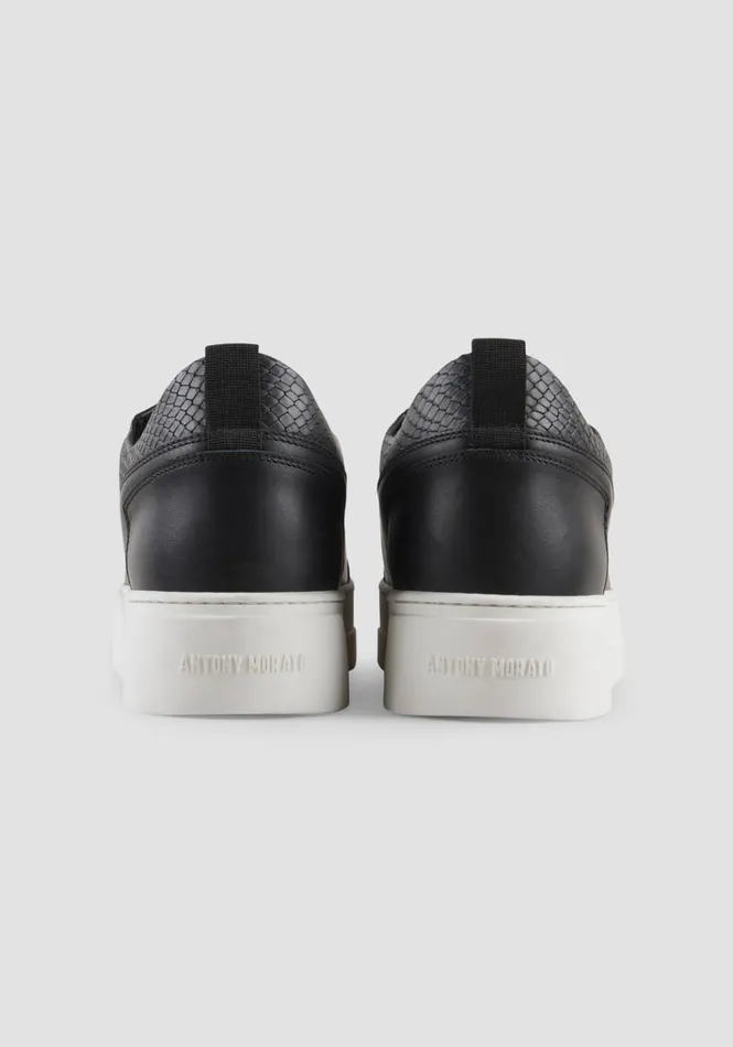 Sneakers Men Antony Morato Leather 034Flint034 Low Sneaker With Reptile Effect Details Black