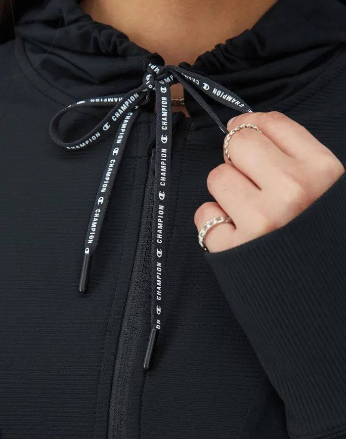 Soft Touch ZipUp Hoodie Jacket C Logo Black Women Champion Jackets