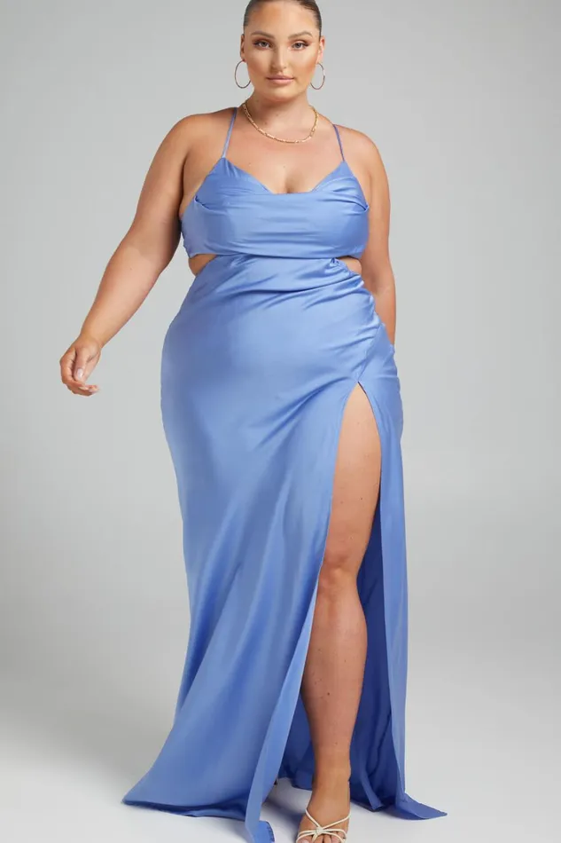 Sophie Midi Dress 8211 Cowl Neck Cross Back Dress In Blue Women Showpo Curve Clothes