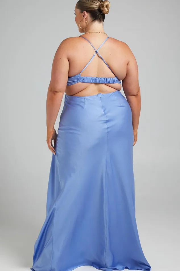Sophie Midi Dress 8211 Cowl Neck Cross Back Dress In Blue Women Showpo Curve Clothes
