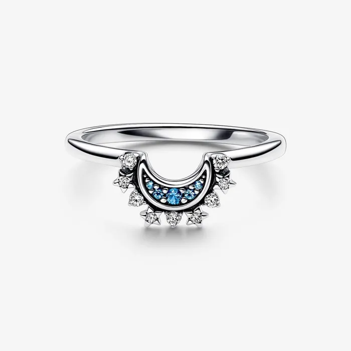 Stackable Rings Women Pandora Celestial Blue Sparkling Moon Ring