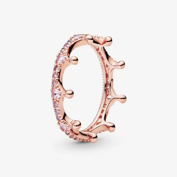 Stackable Rings Women Pandora Pink Sparkling Crown Ring