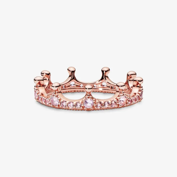 Stackable Rings Women Pandora Pink Sparkling Crown Ring