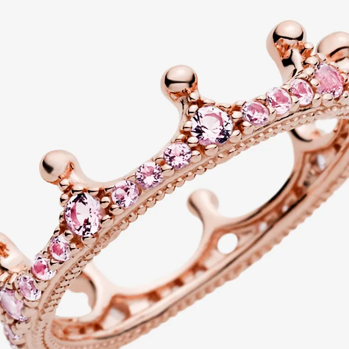 Stackable Rings Women Pandora Pink Sparkling Crown Ring