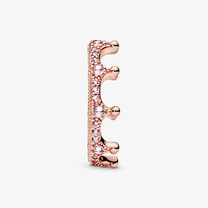 Stackable Rings Women Pandora Pink Sparkling Crown Ring