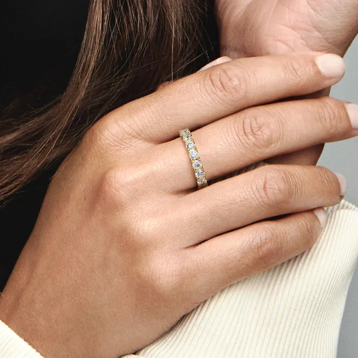 Stackable Rings Women Pandora Sparkling Row Eternity Ring Gold Plated