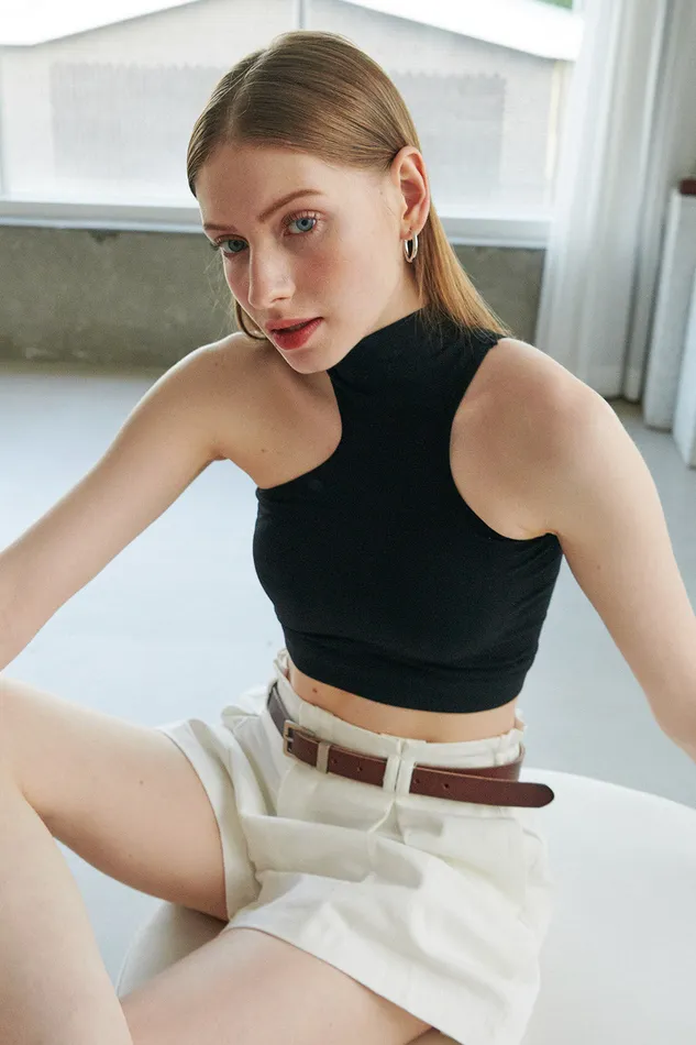 Storets Aerynn Asymmetric Cutout Top Women Crop Tops