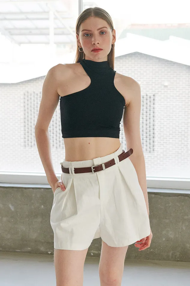 Storets Aerynn Asymmetric Cutout Top Women Crop Tops