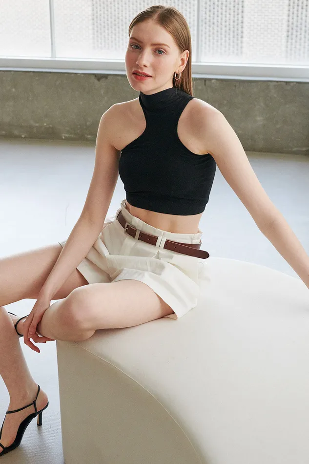 Storets Aerynn Asymmetric Cutout Top Women Crop Tops