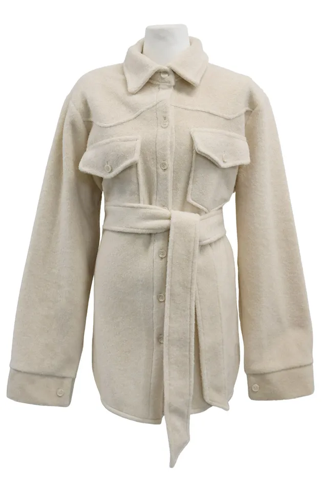 Storets Amelia Fuzzy Belted Shacket Women Jackets and Coats