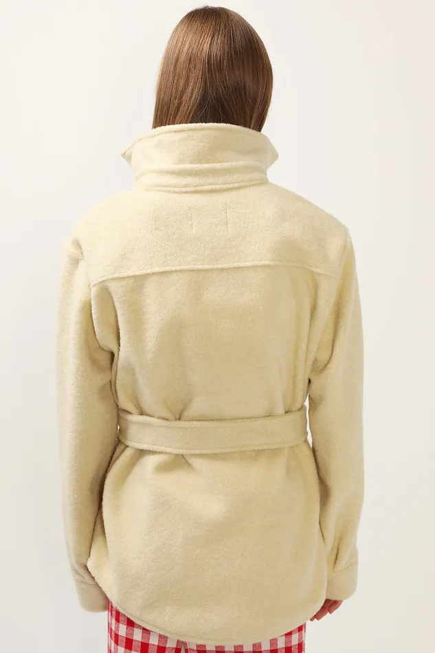 Storets Amelia Fuzzy Belted Shacket Women Jackets and Coats