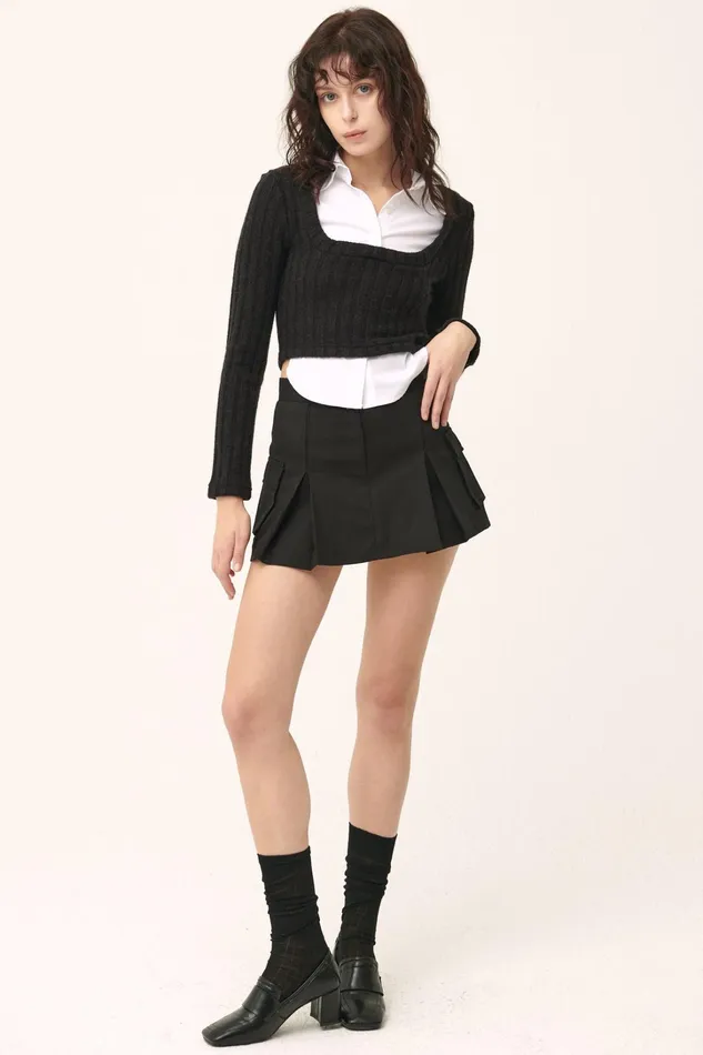 Storets Amelia Shirt Inset Crop Top Women Sweaters and Knitwears Storets Amelia Shirt Inset Crop Top Women Sweaters and Knitwears