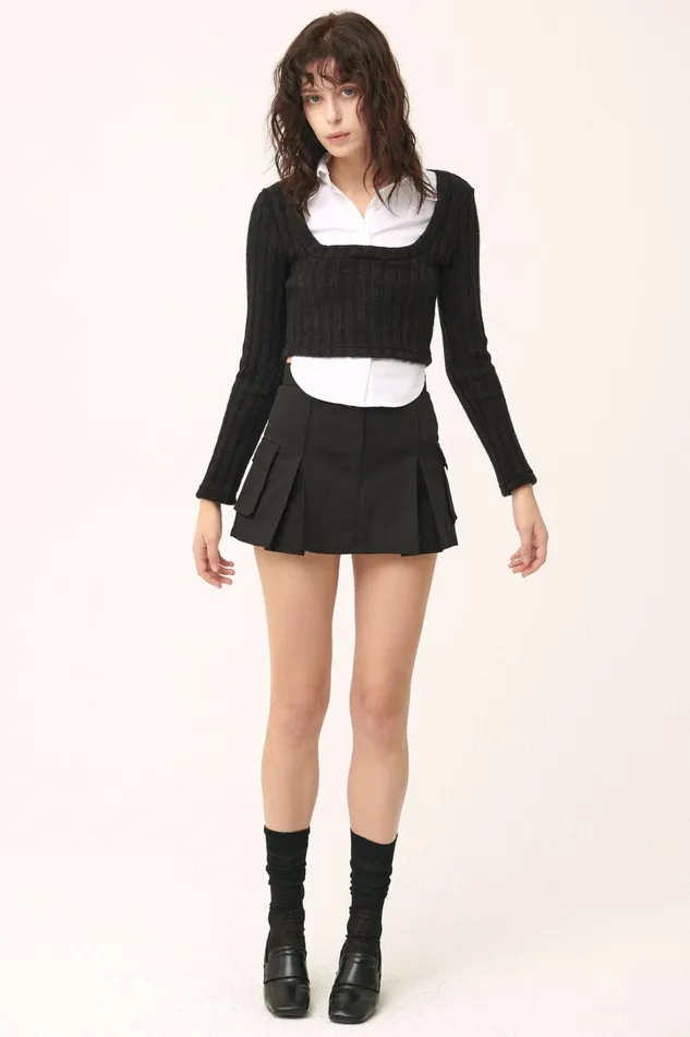 Storets Amelia Shirt Inset Crop Top Women Sweaters and Knitwears Storets Amelia Shirt Inset Crop Top Women Sweaters and Knitwears
