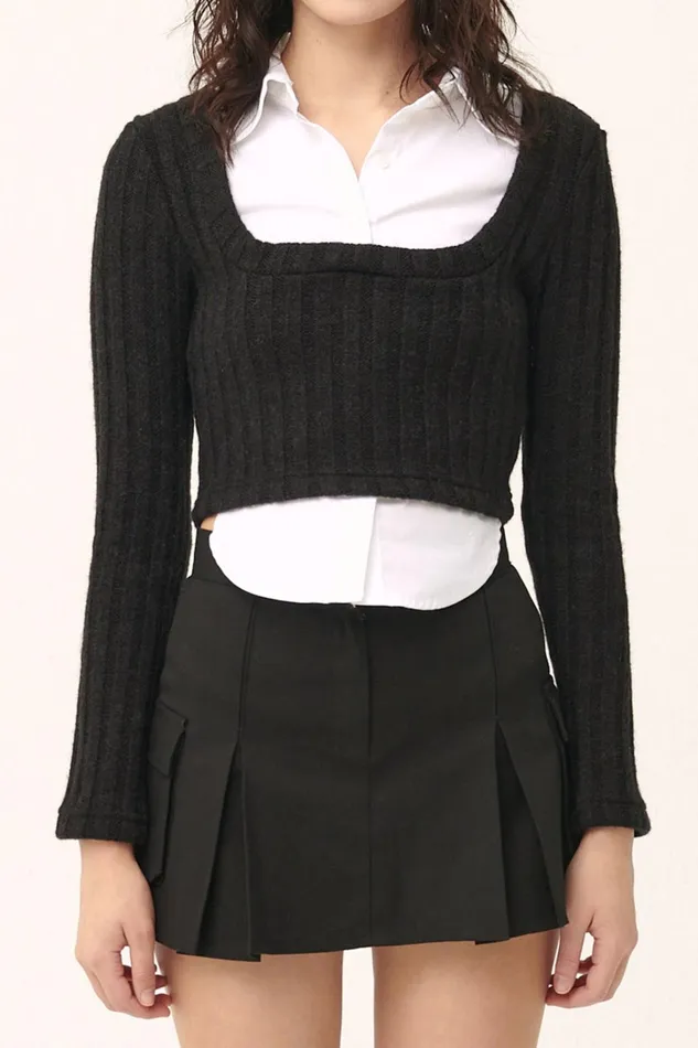Storets Amelia Shirt Inset Crop Top Women Sweaters and Knitwears Storets Amelia Shirt Inset Crop Top Women Sweaters and Knitwears