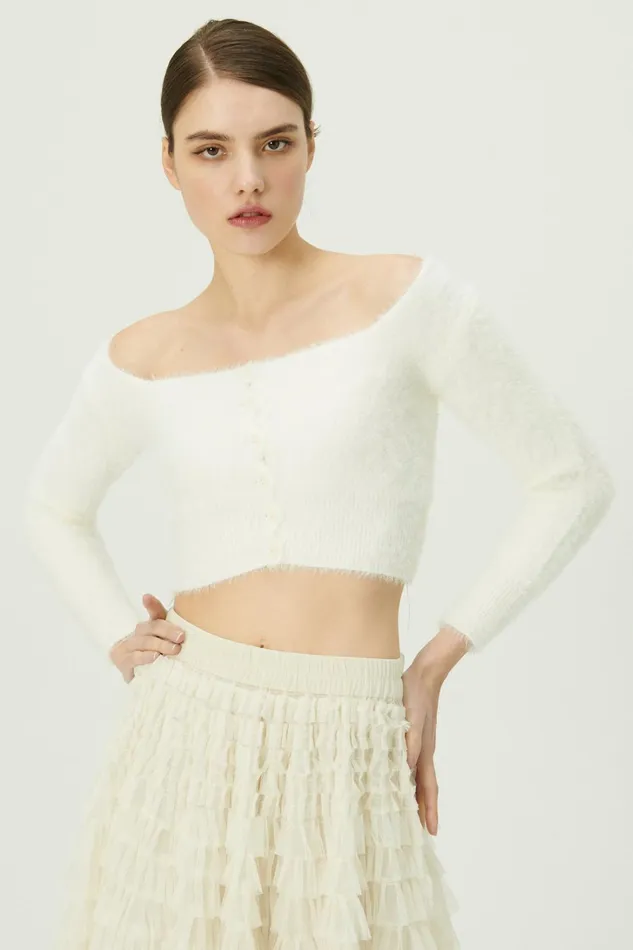 Storets Carmen Fuzzy Crop Cardigan Women Cardigan