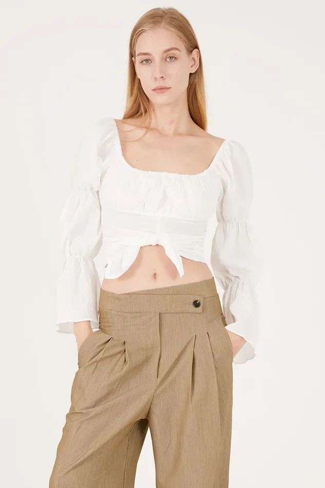 Storets Danna Balloon Sleeve W Front Slit Blouse Women Shirts and Blouses