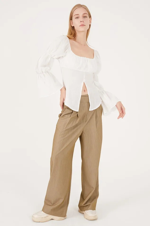 Storets Danna Balloon Sleeve W Front Slit Blouse Women Shirts and Blouses