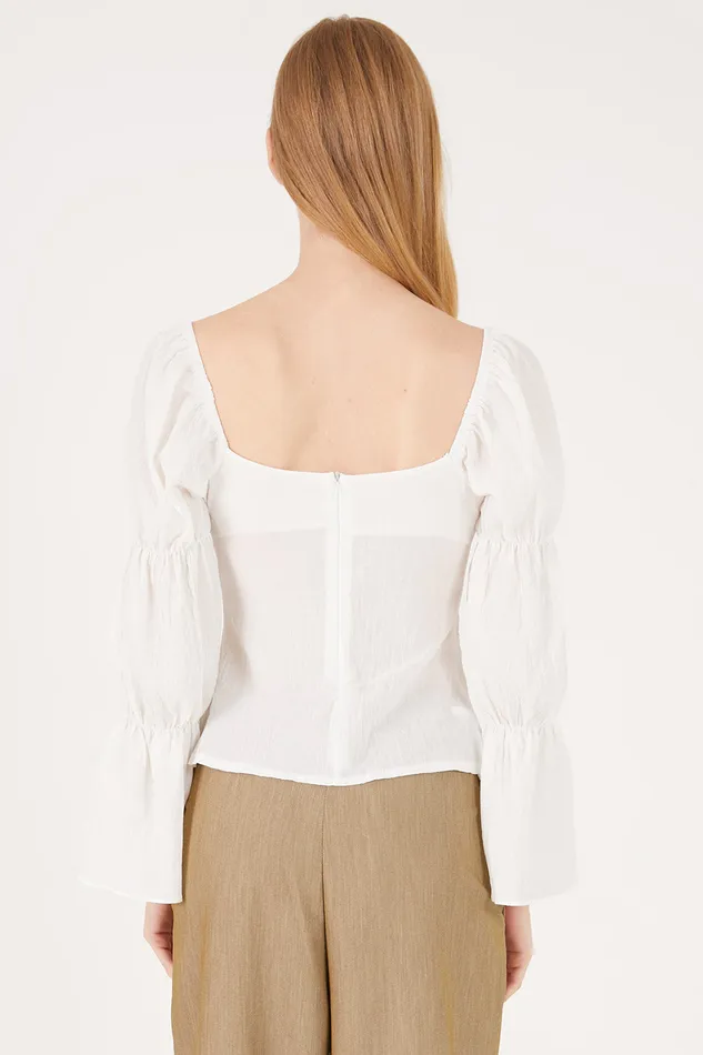 Storets Danna Balloon Sleeve W Front Slit Blouse Women Shirts and Blouses