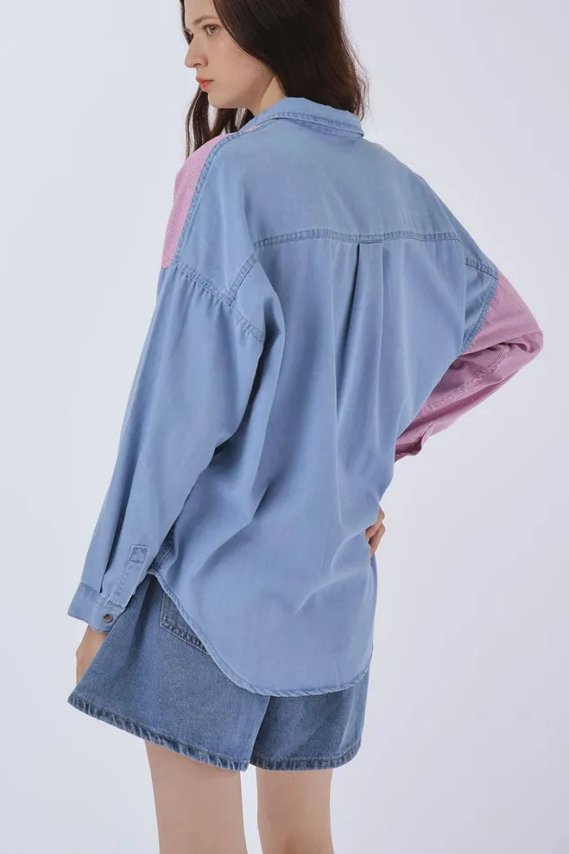 Storets Ella Colorblock Denim Shirt Women Shirts and Blouses Storets Ella Colorblock Denim Shirt Women Shirts and Blouses