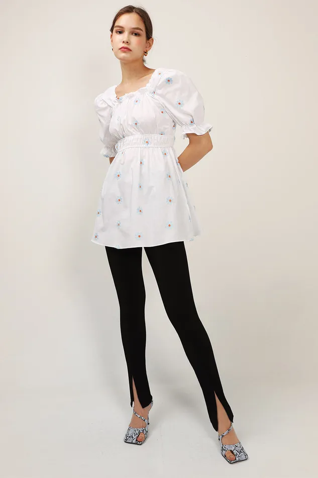 Storets Elle Daisy Embroidery Puffed Dress Women Mini Dresses