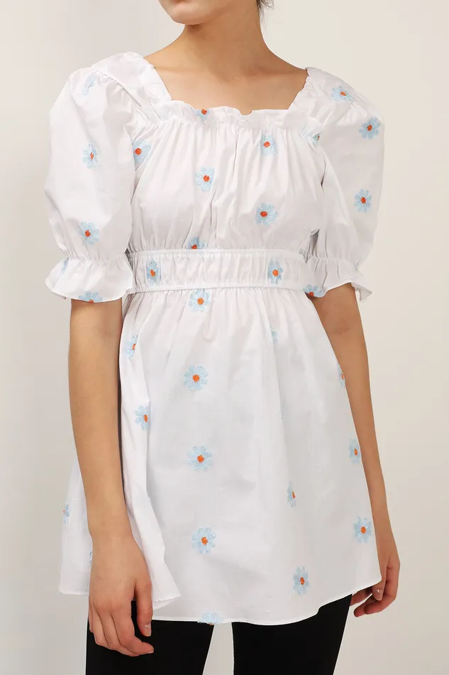 Storets Elle Daisy Embroidery Puffed Dress Women Mini Dresses