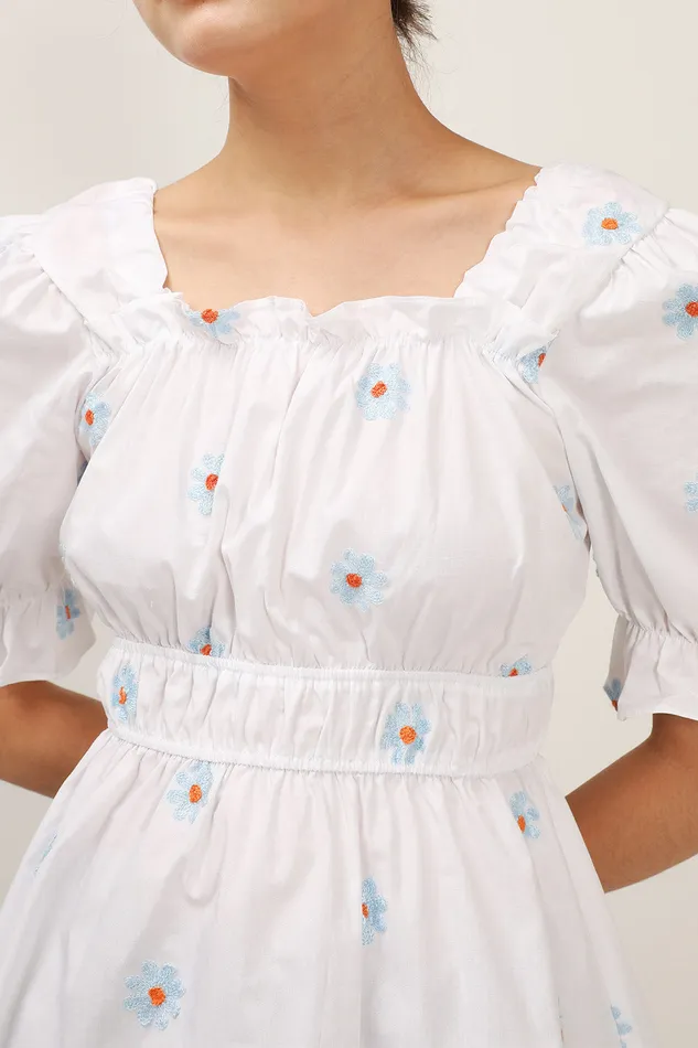 Storets Elle Daisy Embroidery Puffed Dress Women Mini Dresses