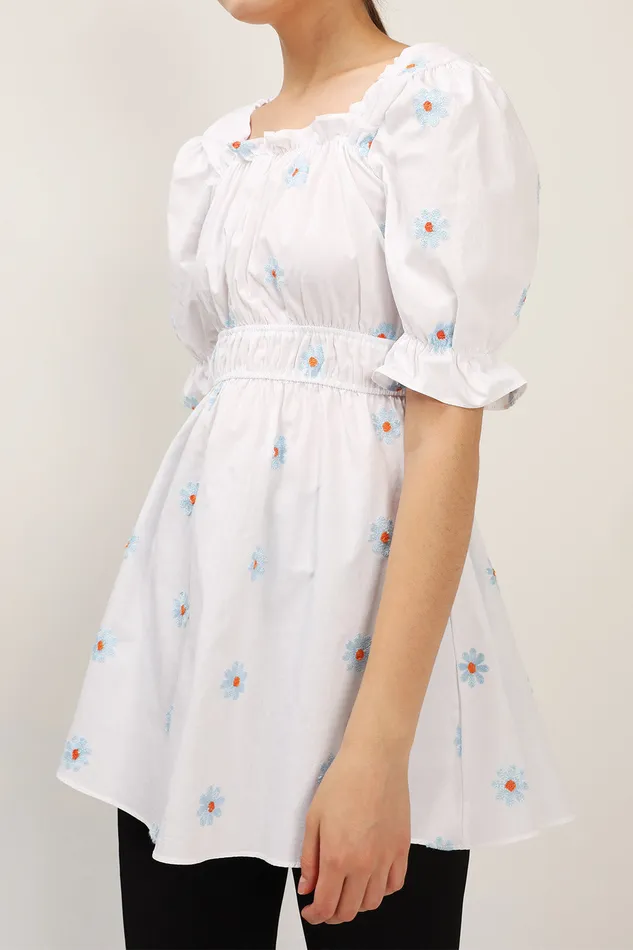 Storets Elle Daisy Embroidery Puffed Dress Women Mini Dresses