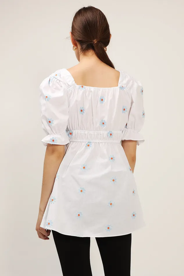 Storets Elle Daisy Embroidery Puffed Dress Women Mini Dresses