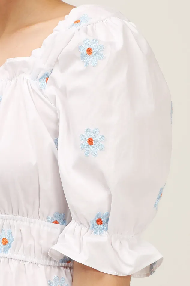 Storets Elle Daisy Embroidery Puffed Dress Women Mini Dresses