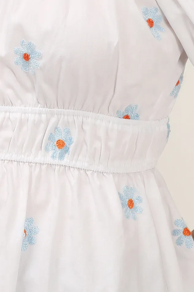 Storets Elle Daisy Embroidery Puffed Dress Women Mini Dresses