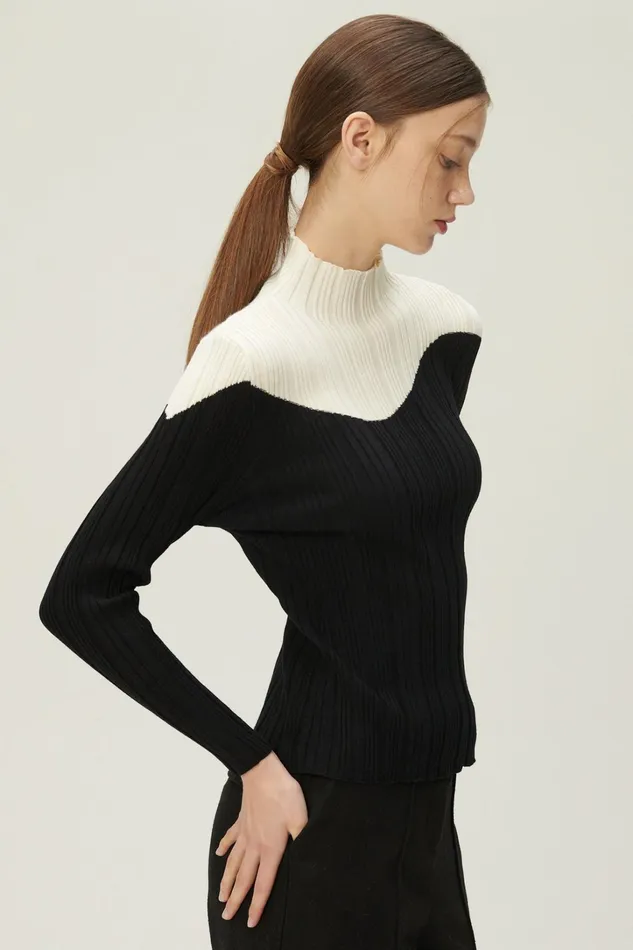 Storets Eva Color Block Ribbed Knit Top Women Sweaters and Knitwears