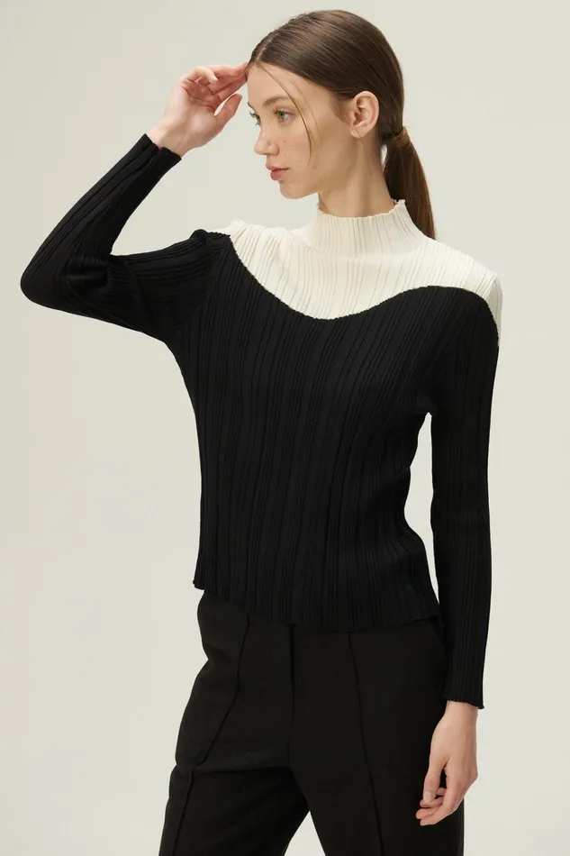 Storets Eva Color Block Ribbed Knit Top Women Sweaters and Knitwears