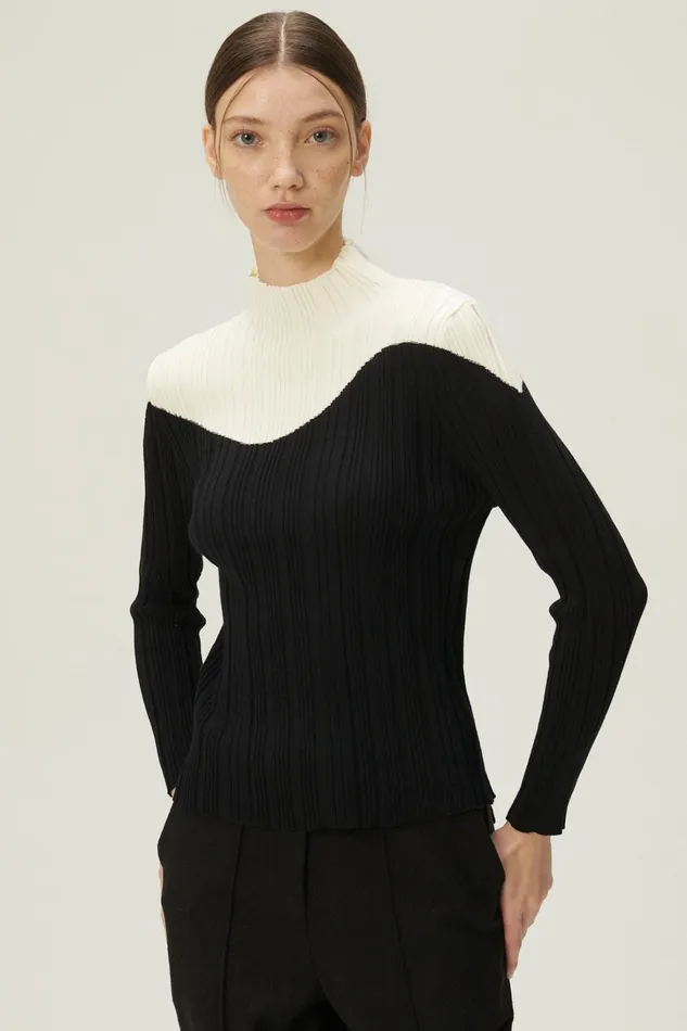 Storets Eva Color Block Ribbed Knit Top Women Sweaters and Knitwears