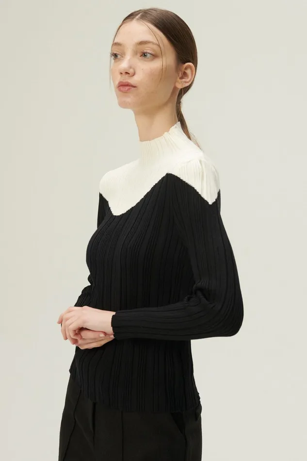 Storets Eva Color Block Ribbed Knit Top Women Sweaters and Knitwears