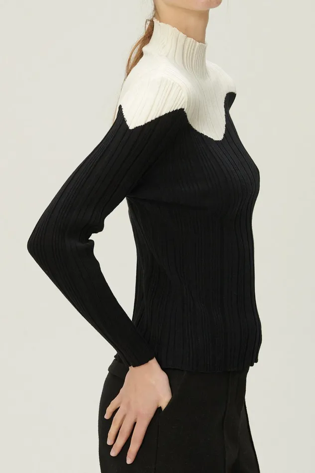 Storets Eva Color Block Ribbed Knit Top Women Sweaters and Knitwears